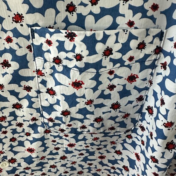 Free Assembly White Flower Print Large Men's Short Sleeve Shirt 100% Cotton - Picture 3 of 10